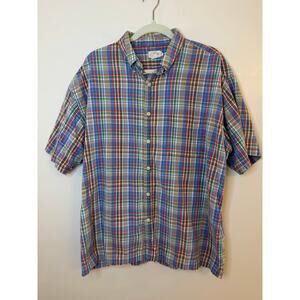 VTG J.Crew Oarsman Blue Red Plaid Button-Up Short Sleeve Shirt Madras Men's XL